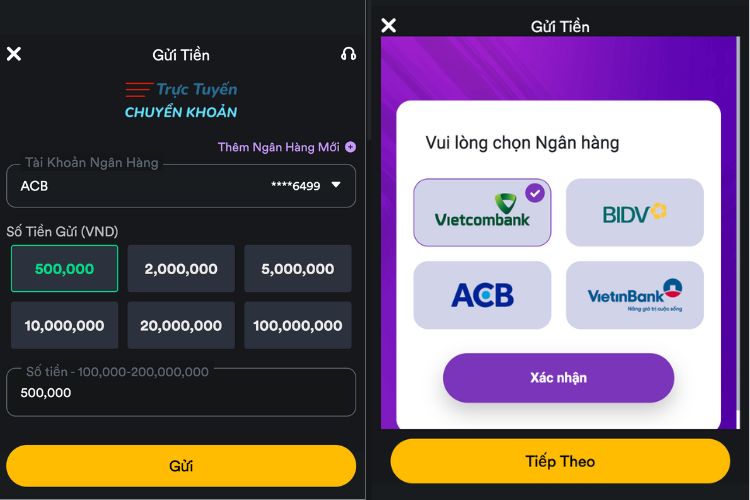 Thực hiện V9Bet nạp tiền bằng phương thức chuyển khoản trực tuyến