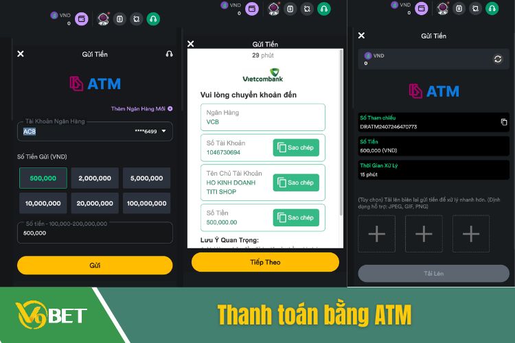 Thanh toán V9Bet nạp tiền bằng ATM